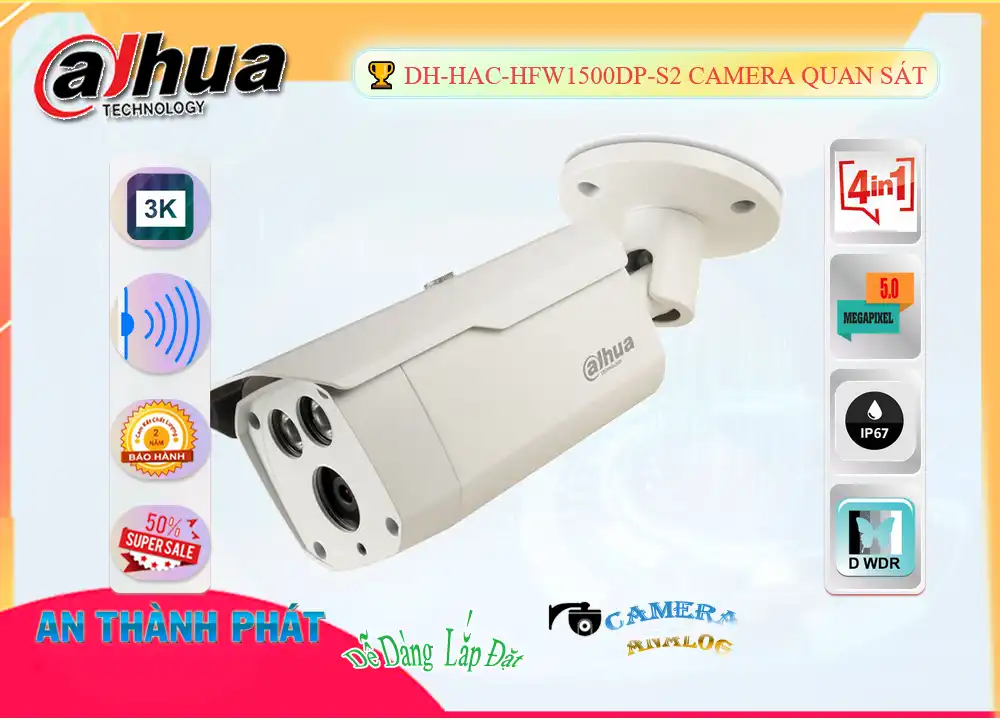 ➠  DH-HAC-HFW1500DP-S2 sắc nét Dahua