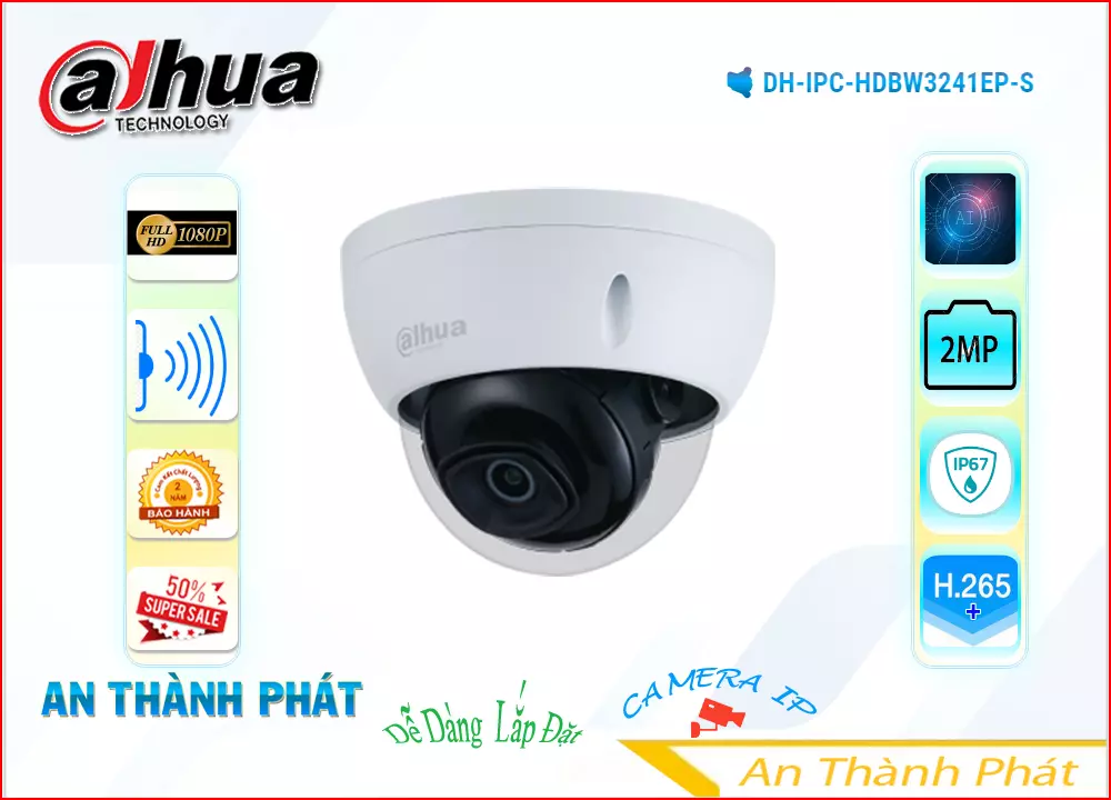 Camera IP Dome Dahua DH-IPC-HDBW3241EP-S,DH-IPC-HDBW3241EP-S Giá rẻ,DH IPC HDBW3241EP S,Chất Lượng