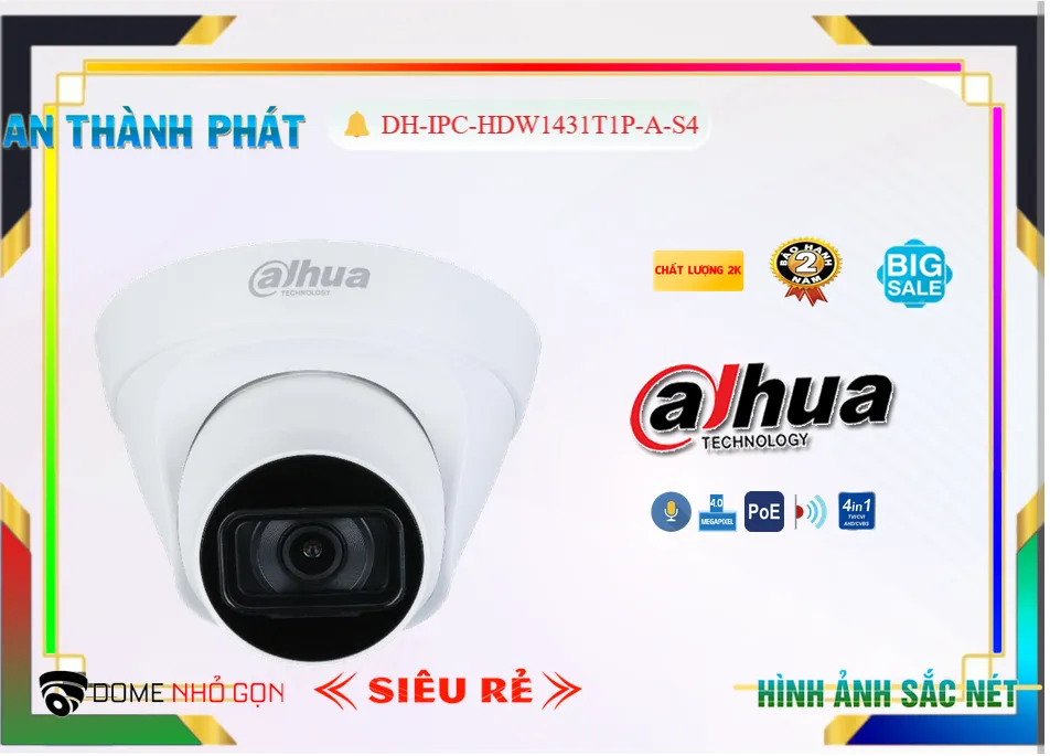 Camera Dahua DH-IPC-HDW1431T1P-A-S4,DH-IPC-HDW1431T1P-A-S4 Giá Khuyến Mãi,DH-IPC-HDW1431T1P-A-S4 Giá