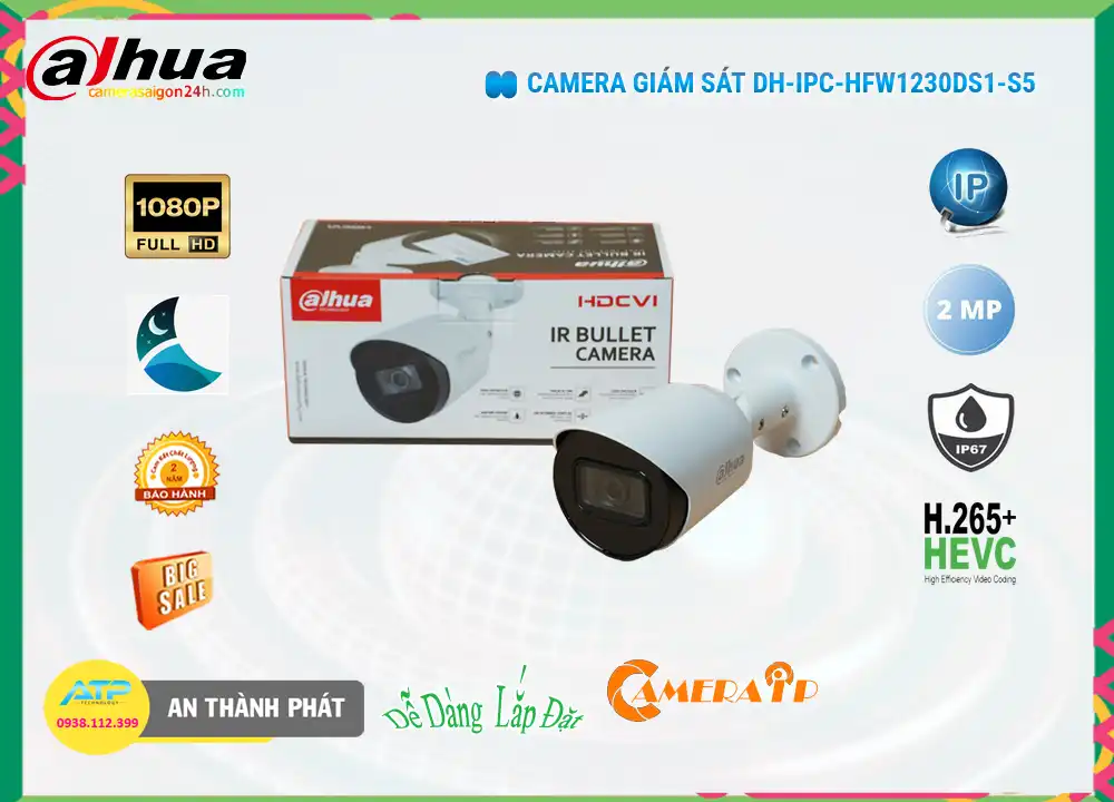 ➠  DH-IPC-HFW1230DS1-S5 sắc nét Dahua