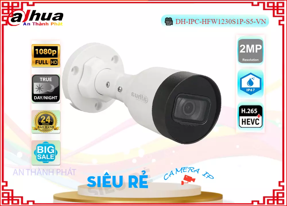 Camera IP Dahua DH-IPC-HFW1230S1P-S5-VN,Giá DH-IPC-HFW1230S1P-S5-VN,phân phối