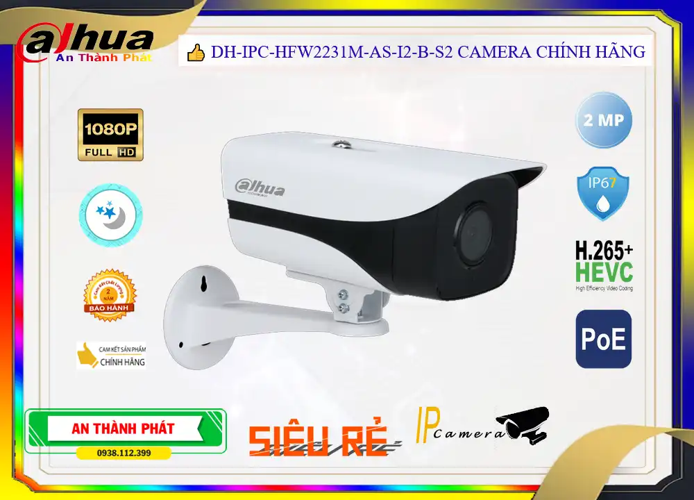 Camera Dahua DH-IPC-HFW2231M-AS-I2-B-S2,DH IPC HFW2231M AS I2 B S2,Giá Bán
