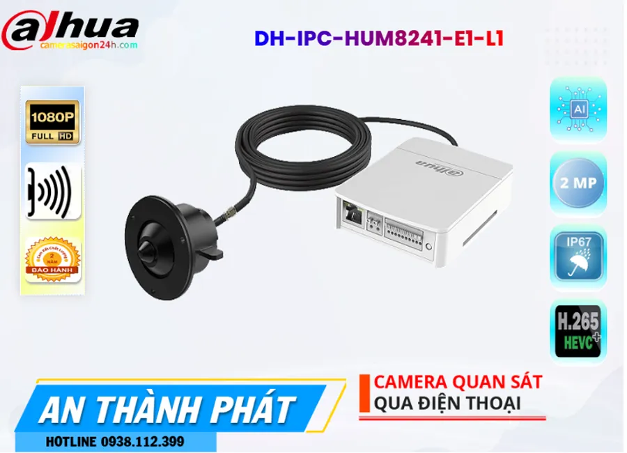 Camera Dấu Kín Dahua DH-IPC-HUM8241-E1-L1,Giá DH-IPC-HUM8241-E1-L1,phân phối