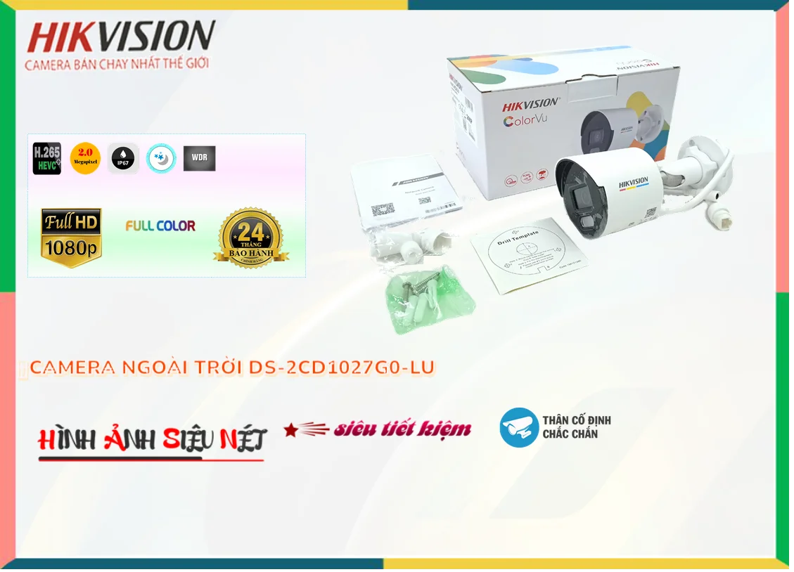 Camera Hikvision Full Color DS-2CD1027G0-LU,DS-2CD1027G0-LU Giá Khuyến Mãi, Ip Sắc Nét DS-2CD1027G0-LU Giá