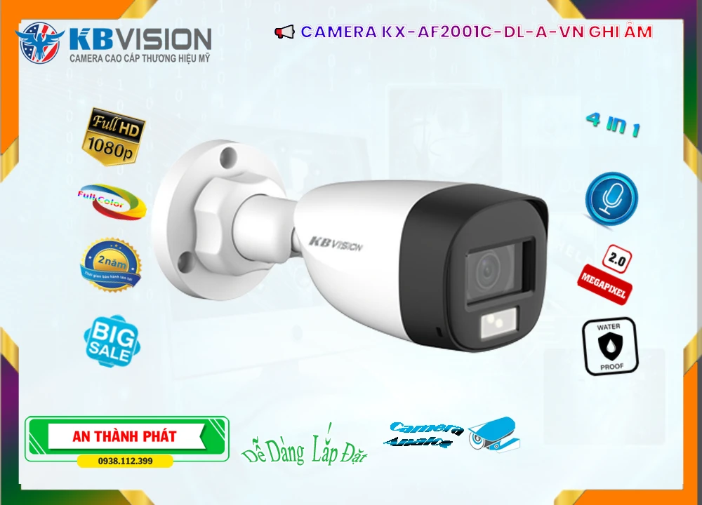 Camera KBvision HD Công nghệ nỗi bật Giám sát ban đêm thông minh với trang bị ánh led hoặc hồng ngoại KX-AF2001C-DL-A-VN Camera KBVISION ghi âm và ánh sáng kép KX-AF2001C-DL-A-VN
